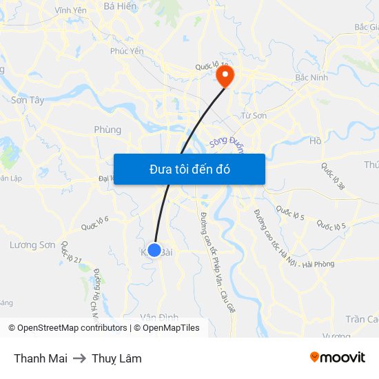 Thanh Mai to Thuỵ Lâm map
