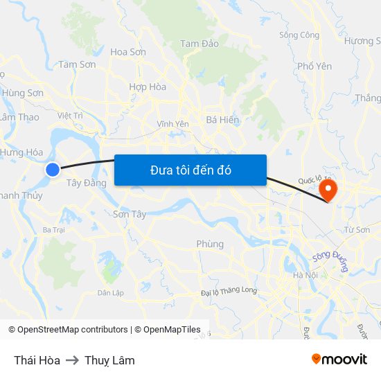 Thái Hòa to Thuỵ Lâm map