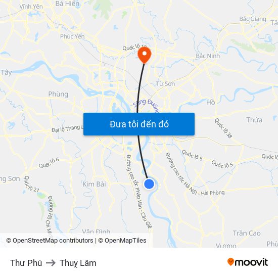 Thư Phú to Thuỵ Lâm map