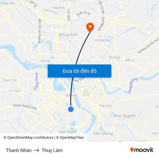 Thanh Nhàn to Thuỵ Lâm map