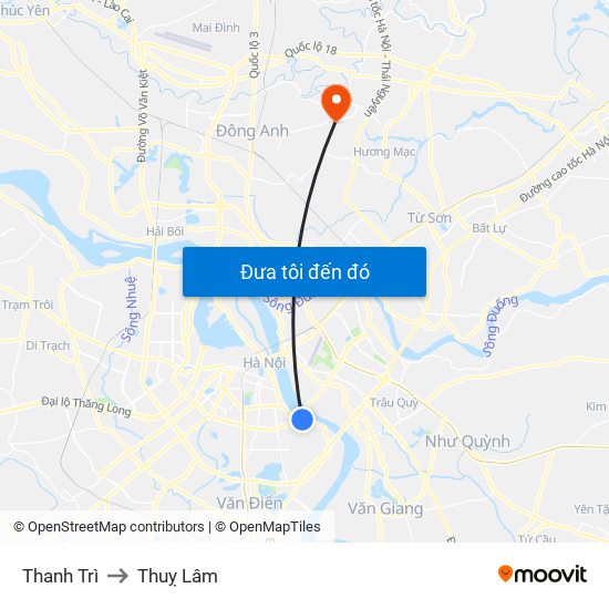 Thanh Trì to Thuỵ Lâm map