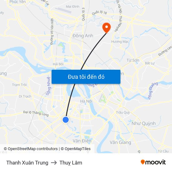 Thanh Xuân Trung to Thuỵ Lâm map