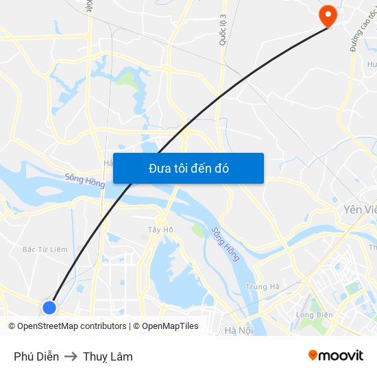 Phú Diễn to Thuỵ Lâm map