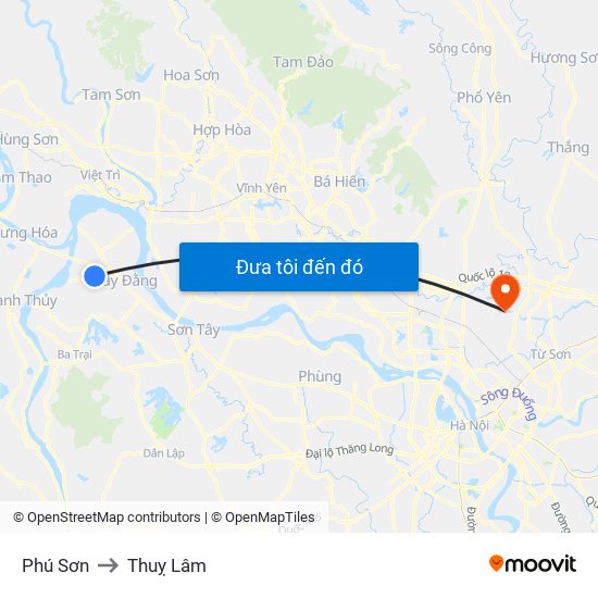 Phú Sơn to Thuỵ Lâm map