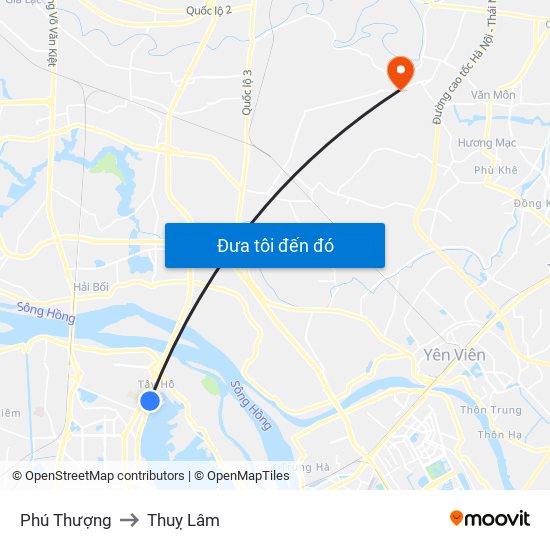 Phú Thượng to Thuỵ Lâm map