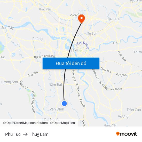 Phú Túc to Thuỵ Lâm map