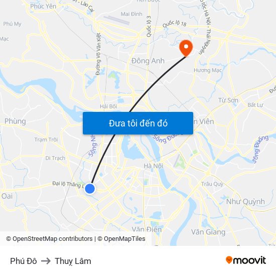 Phú Đô to Thuỵ Lâm map