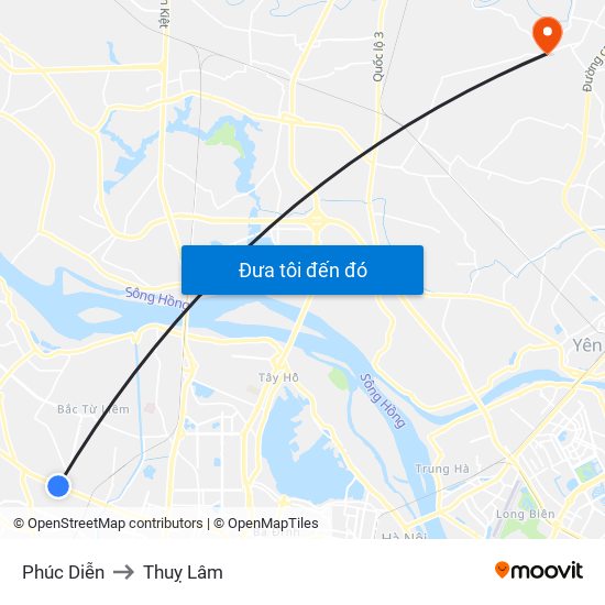 Phúc Diễn to Thuỵ Lâm map