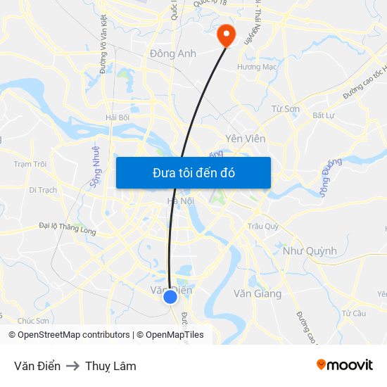 Văn Điển to Thuỵ Lâm map