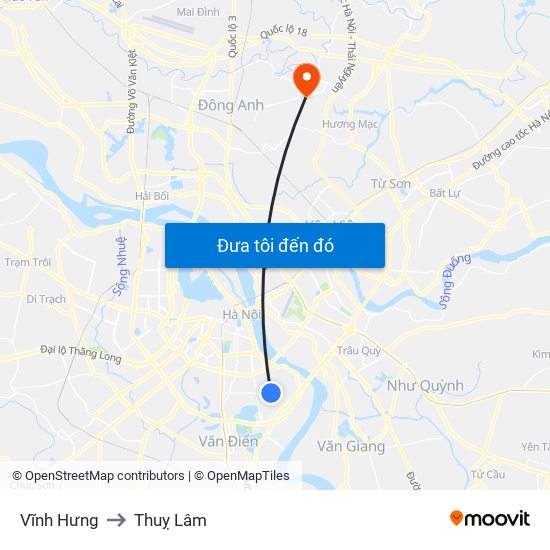 Vĩnh Hưng to Thuỵ Lâm map