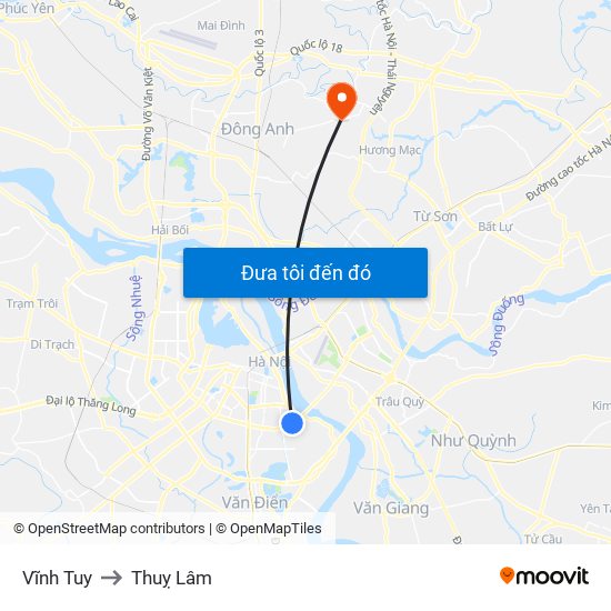 Vĩnh Tuy to Thuỵ Lâm map