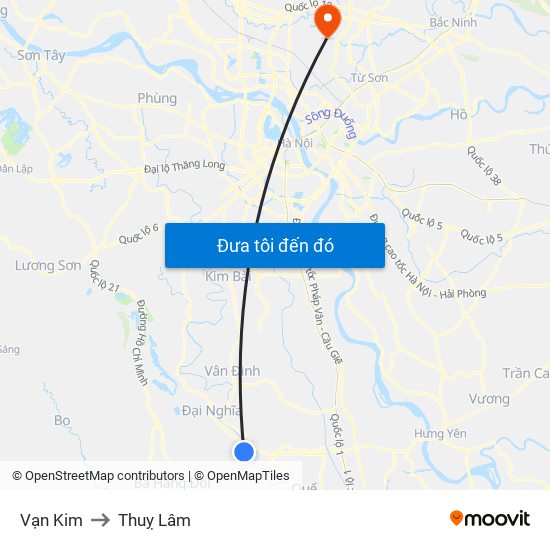 Vạn Kim to Thuỵ Lâm map