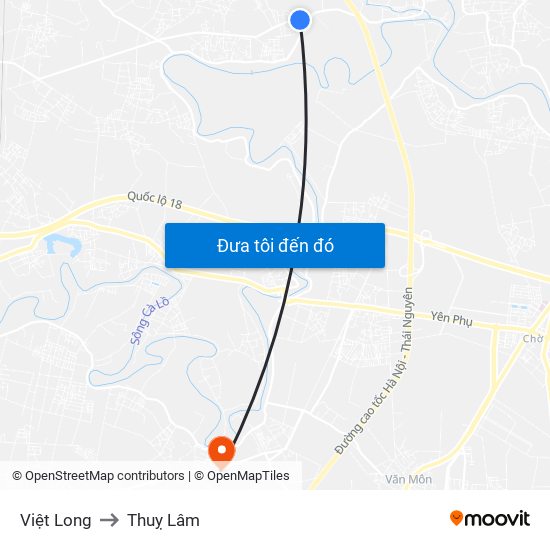 Việt Long to Thuỵ Lâm map