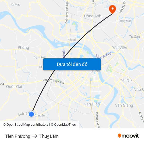 Tiên Phương to Thuỵ Lâm map