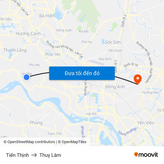Tiến Thịnh to Thuỵ Lâm map