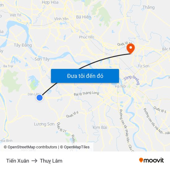 Tiến Xuân to Thuỵ Lâm map