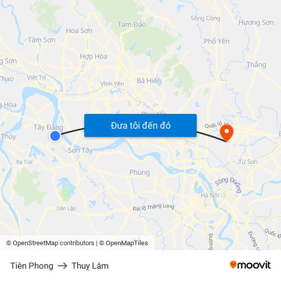 Tiên Phong to Thuỵ Lâm map