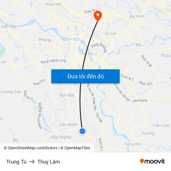 Trung Tú to Thuỵ Lâm map