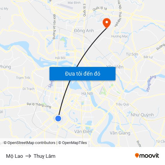 Mộ Lao to Thuỵ Lâm map