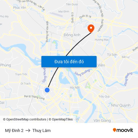 Mỹ Đình 2 to Thuỵ Lâm map