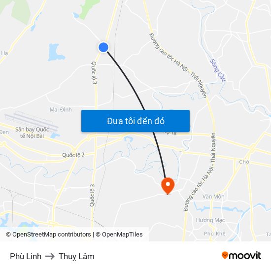 Phù Linh to Thuỵ Lâm map