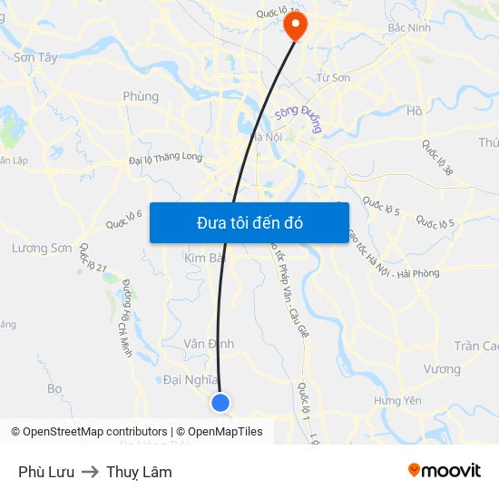 Phù Lưu to Thuỵ Lâm map