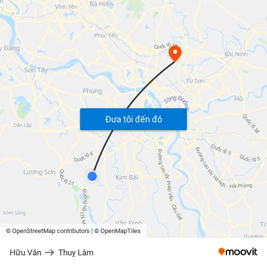 Hữu Văn to Thuỵ Lâm map