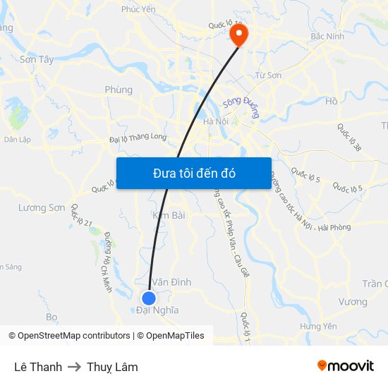 Lê Thanh to Thuỵ Lâm map
