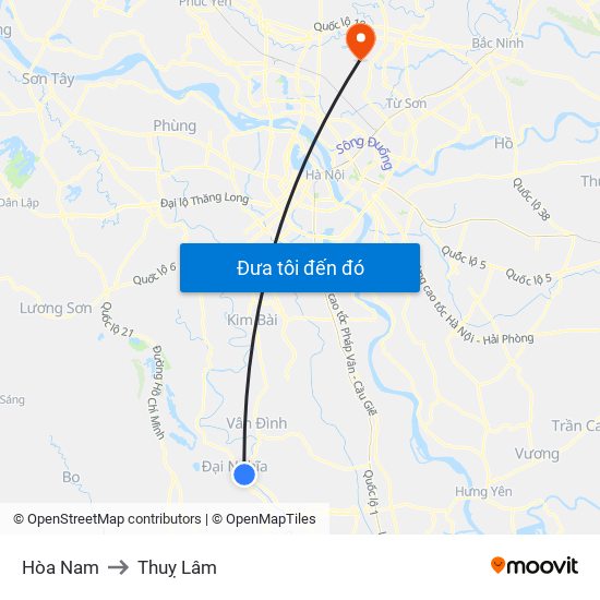 Hòa Nam to Thuỵ Lâm map