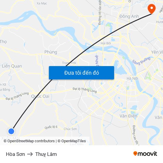 Hòa Sơn to Thuỵ Lâm map