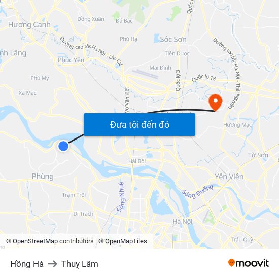 Hồng Hà to Thuỵ Lâm map