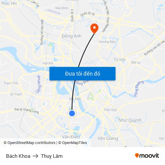 Bách Khoa to Thuỵ Lâm map