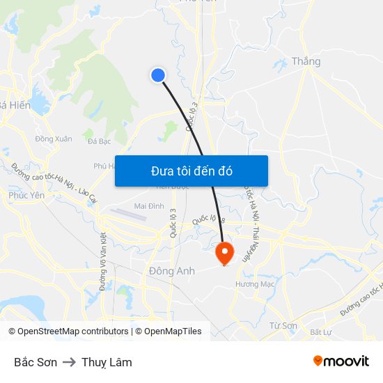 Bắc Sơn to Thuỵ Lâm map