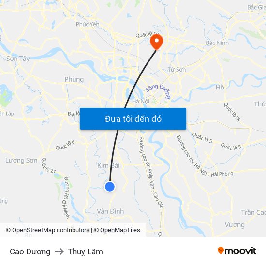 Cao Dương to Thuỵ Lâm map