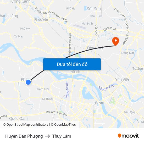 Huyện Đan Phượng to Thuỵ Lâm map