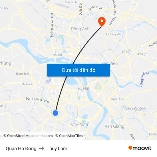 Quận Hà Đông to Thuỵ Lâm map