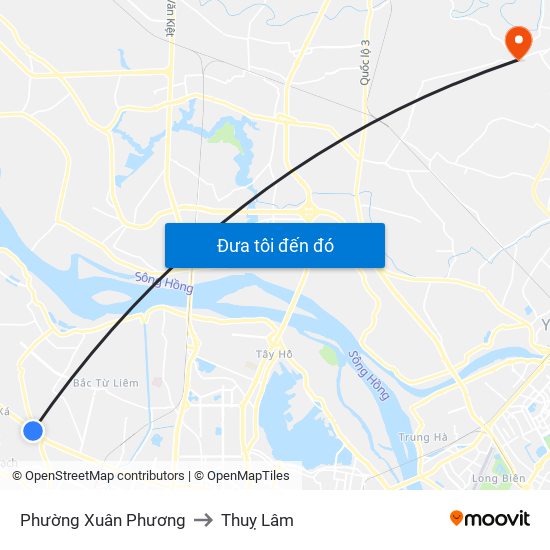 Phường Xuân Phương to Thuỵ Lâm map