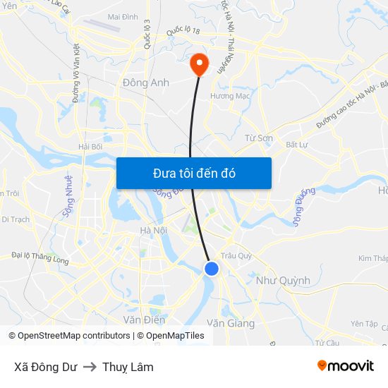 Xã Đông Dư to Thuỵ Lâm map