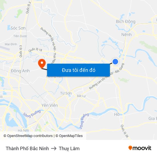 Thành Phố Bắc Ninh to Thuỵ Lâm map