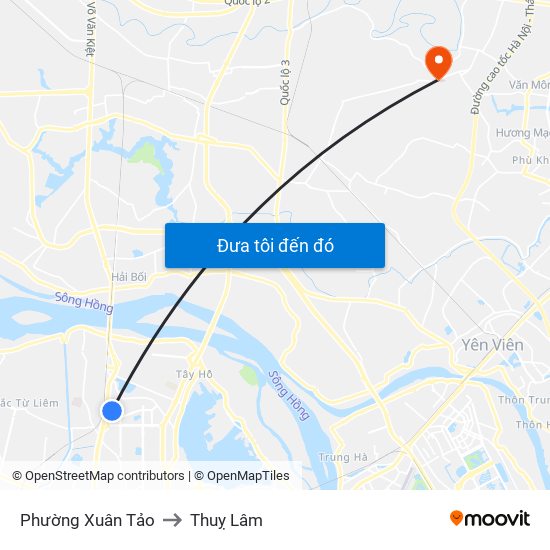 Phường Xuân Tảo to Thuỵ Lâm map