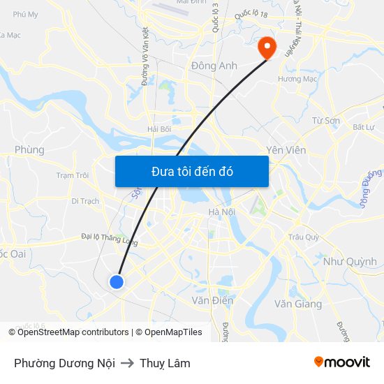 Phường Dương Nội to Thuỵ Lâm map