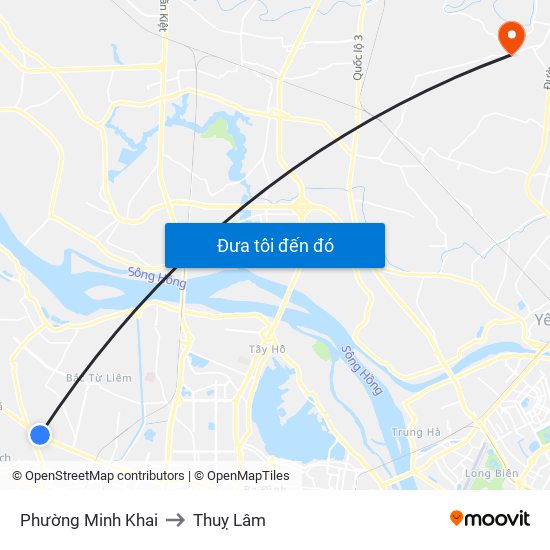 Phường Minh Khai to Thuỵ Lâm map