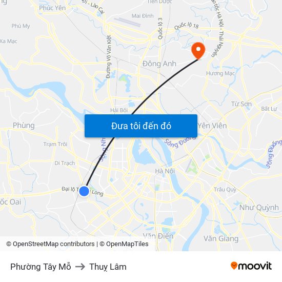 Phường Tây Mỗ to Thuỵ Lâm map