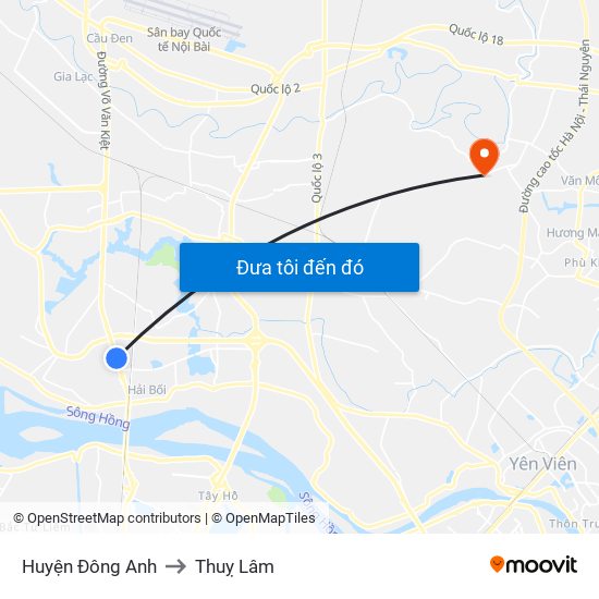 Huyện Đông Anh to Thuỵ Lâm map