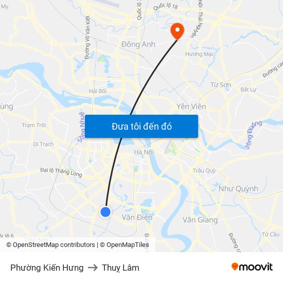 Phường Kiến Hưng to Thuỵ Lâm map