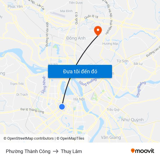 Phường Thành Công to Thuỵ Lâm map