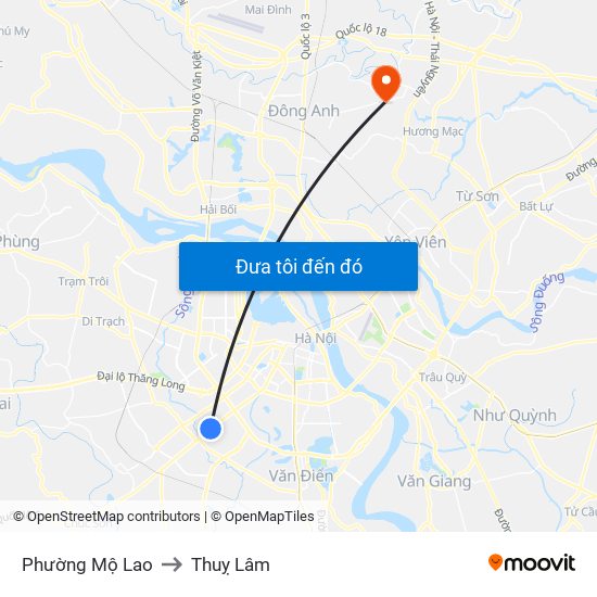 Phường Mộ Lao to Thuỵ Lâm map