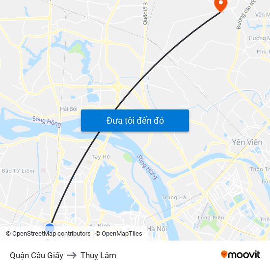 Quận Cầu Giấy to Thuỵ Lâm map