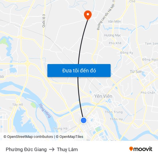 Phường Đức Giang to Thuỵ Lâm map