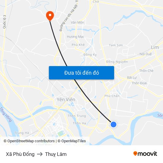 Xã Phù Đổng to Thuỵ Lâm map